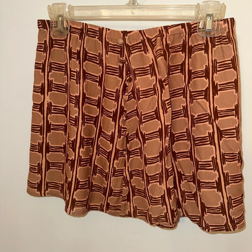 Beige and Brown Patterned Mini Skirt